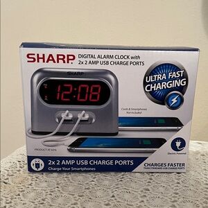 Sharp Digital Alarm Clock w USB ports